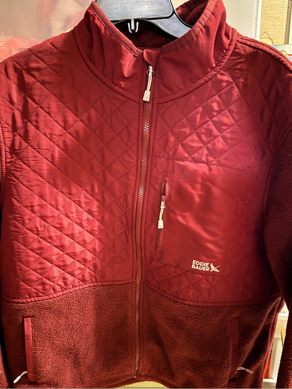 Eddie Bauer Quilted & Teddy Fleece Jacket - Burgundy